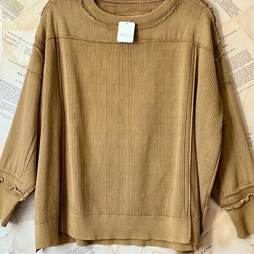 NWT Free People We The Free Worn Thru Pullover Sweater XS Rib Knit - Picture 5 of 6